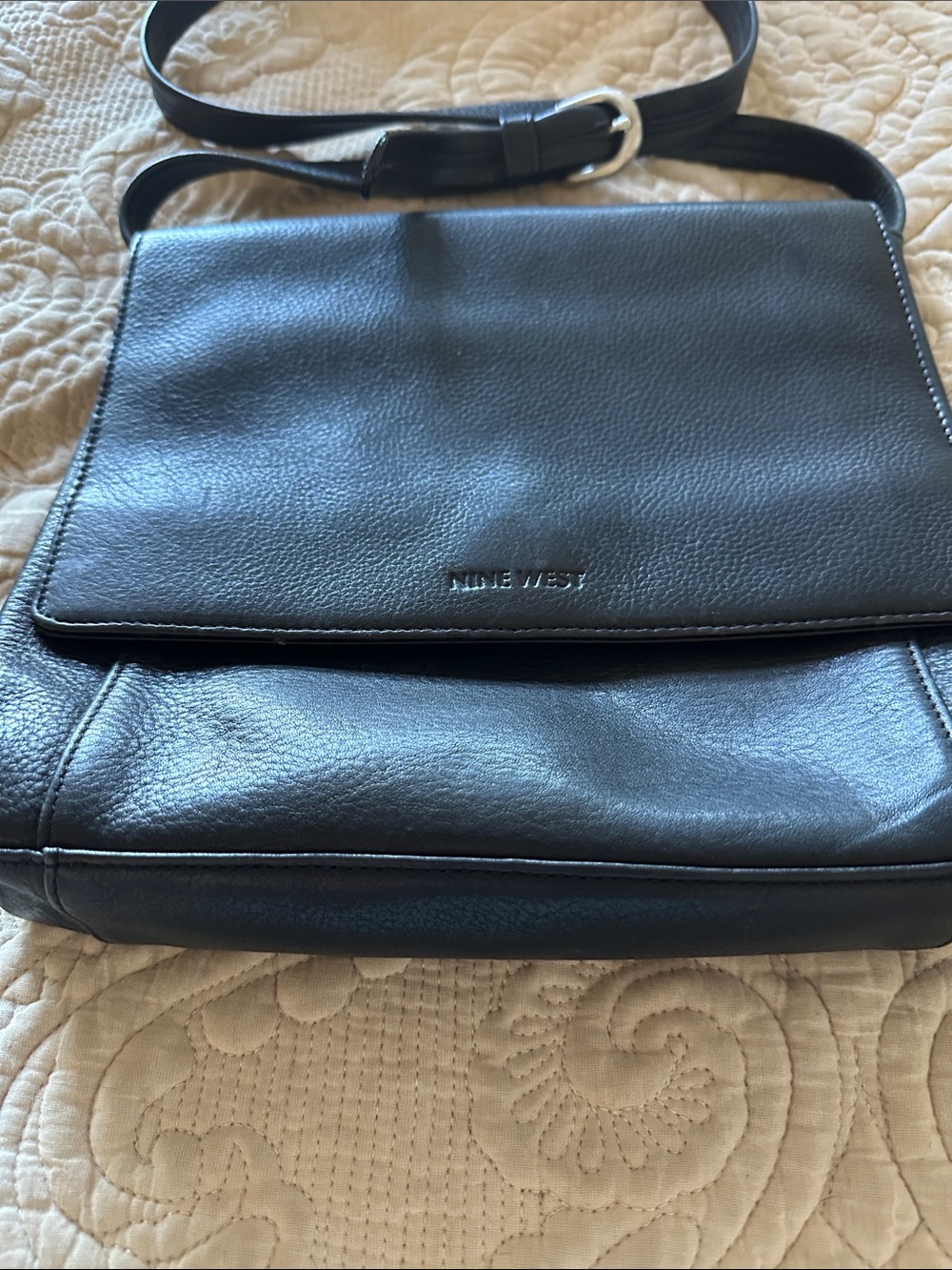 Nine West Black Pebbled Leather Crossbody Shoulder Bag